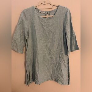 bryn Walker Light Greenish 100% Linen Tunic Blouse